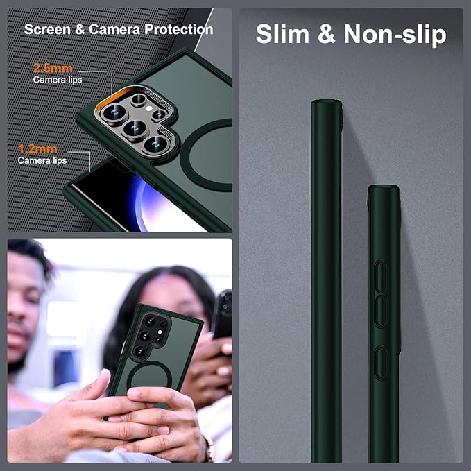 Magnetic for Samsung Galaxy S24 Ultra Case,[Compatible with Magsafe][Military Grade Shockproof][Slim&Tough] Translucent Matte Feeling Protective S24 Ultra Case, Green
