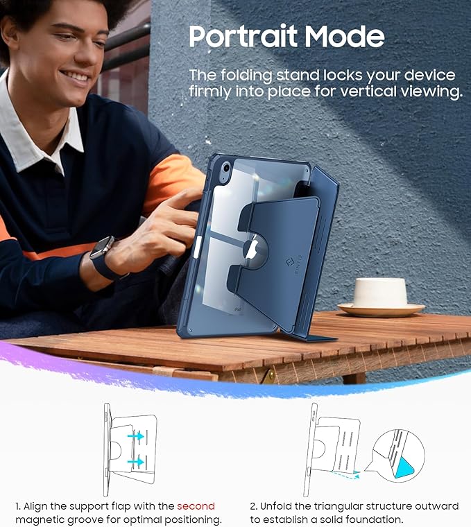 Fintie Vertical Stand Case for iPad (A16) 11th Generation 11 Inch (2025), iPad 10th Generation 10.9 Inch (2022), Multi-Angle Viewing Clear Cover with Pencil Holder, Magnetic Ultra-Stable, Blue