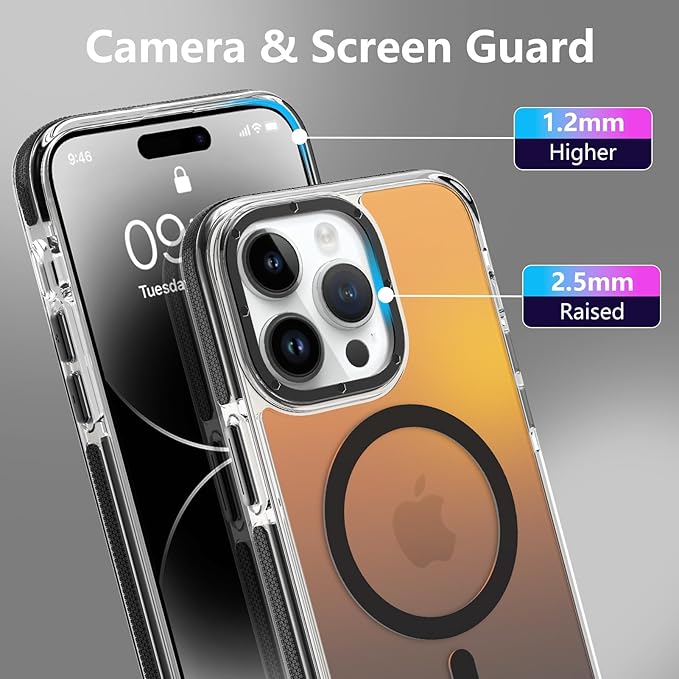 MOWIME Magnetic Case for iPhone 14 Pro [Compatible with Magsafe] [Cute Fashion Fluorescent Design] [1 Screen Protector] Slim Translucent Matte Case for iPhone 14 Pro 6.1" 2022, Black