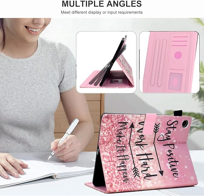 Case for Galaxy Tab A9+/A9 Plus 11 Inch 2024 (SM-X210/X216/X218), Funut PU Leather Folio Cover Multi-Angle Stand with Auto Wake/Sleep Case for Samsung Galaxy Tab A9 Plus/A9+ Tablet, Pink Stay Positive