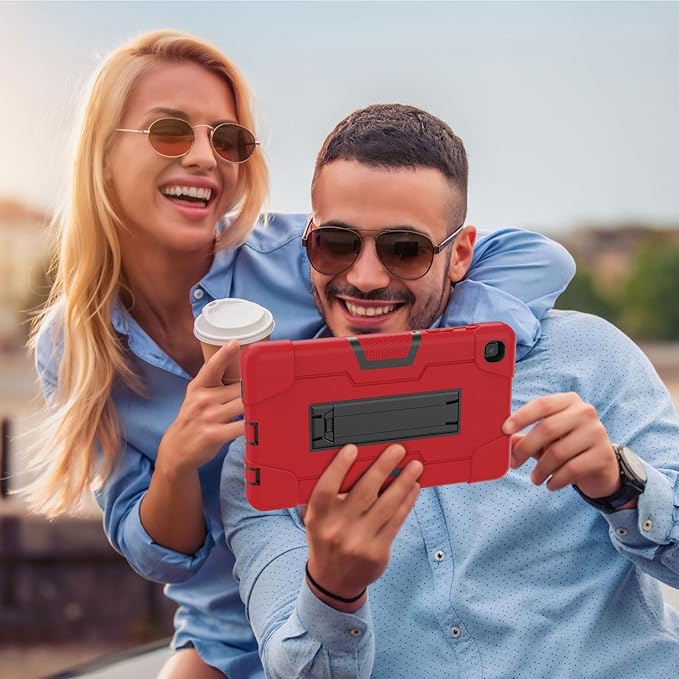 case for Samsung Galaxy Tab A7 Lite Case 2021, 3 in 1 Heavy Duty Kickstand Hybrid Three Layer Protective Cover for Galaxy Tab A7 Lite 8.7 SM-T227/T225/T220,Red