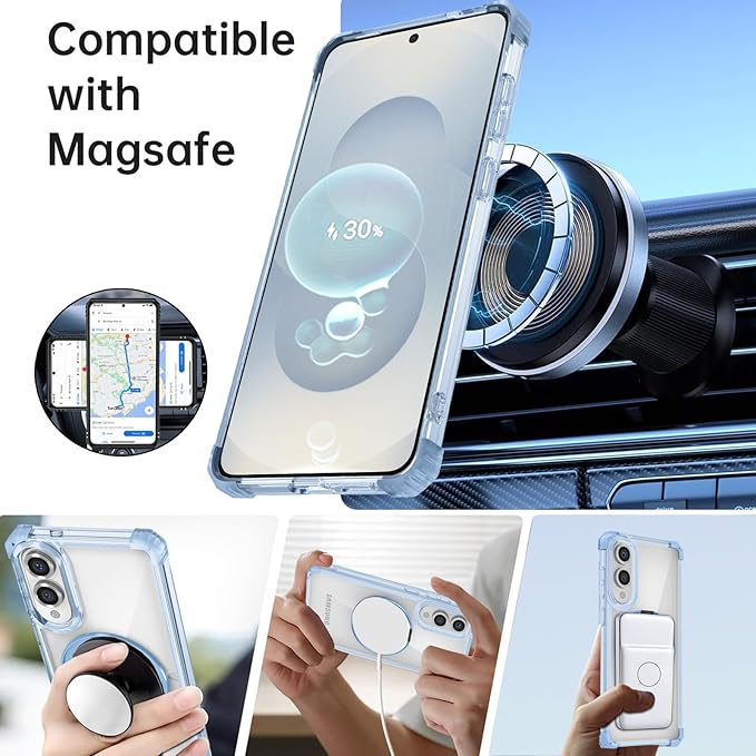 for Samsung Galaxy S25 Edge Case Compatible with MagSafe Magnetic,with Screen Protector,Built-in Kickstand Ring Military Grade Drop Heavy Duty Protection Shockproof for S25Edge Phone Case Blue