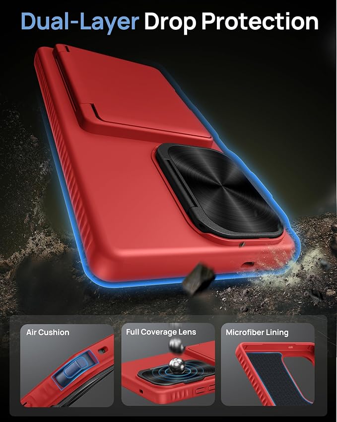 for Samsung Galaxy S25 Ultra Case, Built-in Card Holder & Stand & Lens Cover, Military Grade Drop Tested Soft Silicone Edge Rugged Protective Wallet Phone Case for S25 Ultra 6.9" 2025, Red