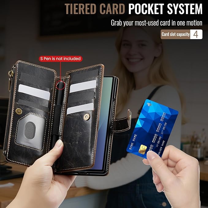 Vinich for Samsung Galaxy Z Fold 7 Wallet Case with Card Holder, Detachable Strap RFID Blocking Credit Slots Kickstand Shockproof Phone Cover for Women Men, Luxury Coffee