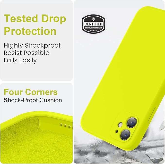 Vooii Compatible with iPhone 11 Case, Upgraded Liquid Silicone with [Flat Edges] [Camera Protection] [Soft Anti-Scratch Microfiber Lining] Phone Case for iPhone 11 6.1 inch - Neon Lemon