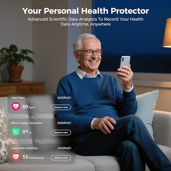 UniJethrou Smart Ring for Women Men, Health Fitness Tracker, IP68 Waterproof, Long Lasting Batteries Sleep Ring with Charging Case and Protector, Remote Photography, No App Fees (Black, 10#)