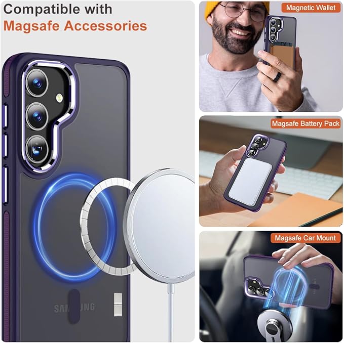 Magnetic Case for Samsung Galaxy S24+ Plus 5G, Color Match Cover [Compatible with Magsafe] [Military Drop Protection] Anti-Slip Soft TPU Edge Phone Case for Galaxy S24 Plus (Dark Purple)