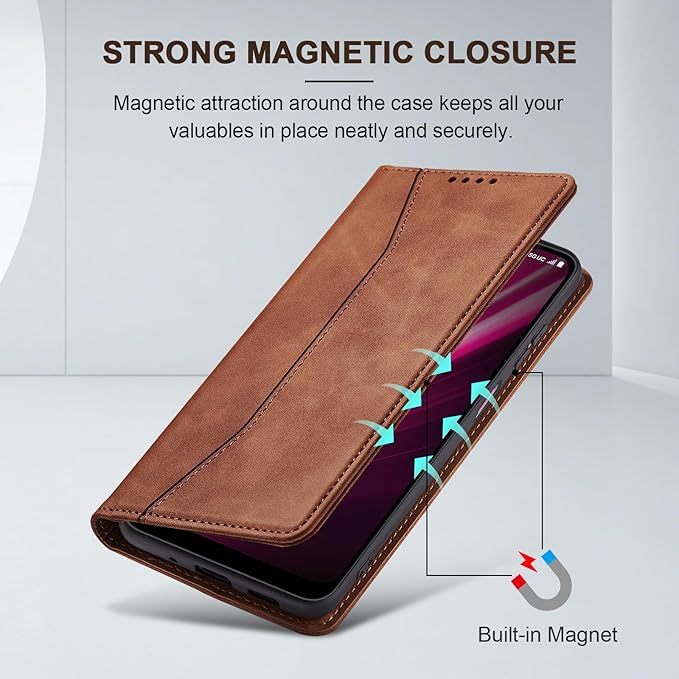 Jasonyu Flip Wallet Case for T-Mobile Revvl 6/6X 5G,Leather Magnetic Folio Cover with Card Holder,Kickstand - TPU Shockproof Durable Protective Phone Case,Brown
