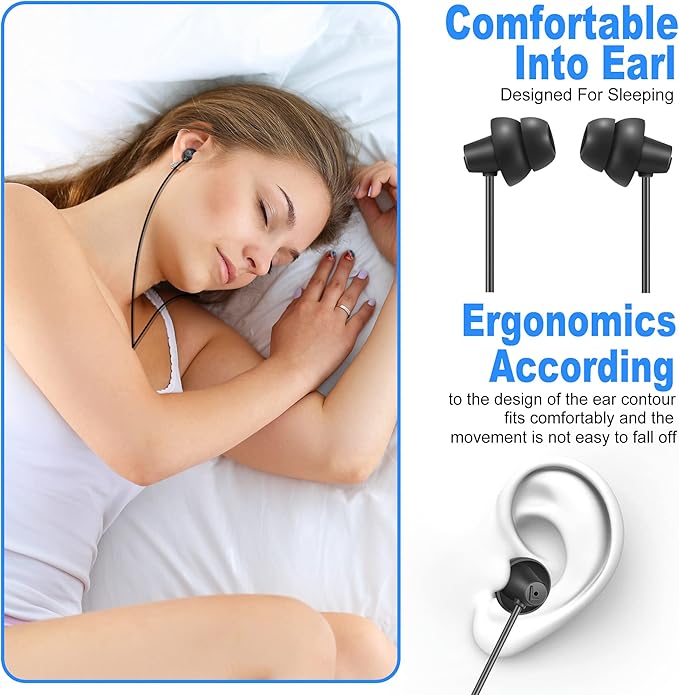 MAXROCK 2PCS Sleep Wired Headphones with USB-C Plug, Wired Ear Buds or Sleeping Earphones with Built-in Remote to Control Music, Phone Calls, and Volume for iphone15, Samsung Android Phones