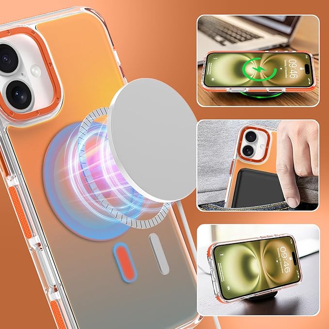 MOWIME Magnetic Case for iPhone 16 Plus [Compatible with Magsafe] [Cute Fashion Fluorescent Design] [1 Screen Protector] Slim Translucent Matte Case for iPhone 16 Plus 6.7" 2024, Orange