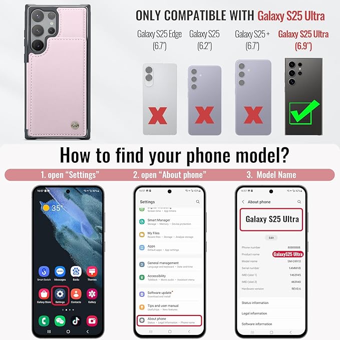 Vinich for Samsung Galaxy S25 Ultra Wallet Case with Card Holder, RFID Blocking Credit Slots Kickstand Shockproof Phone Cover for Women Men, Pink