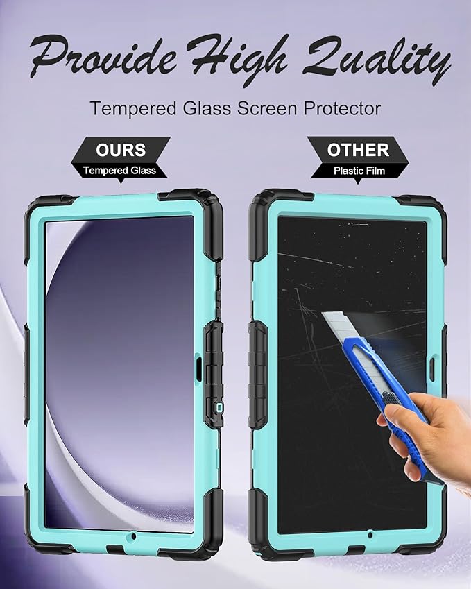 Case for Samsung Galaxy Tab A9+ Plus Tablet Case 11 inch 2023 [with Tempered Glass Screen Protector],360° Rotating Kickstand/S Pen Holder/Shoulder & Hand Strap (SkyBlue)