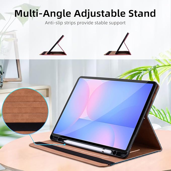 Case for Samsung Galaxy Tab S10 Fe Plus 13.1" 2025, PU Leather Folio Business Protective, Multi-Angle Viewing Stand with Front Pocket, Hand Strap for Galaxy S10 FE+ Blue