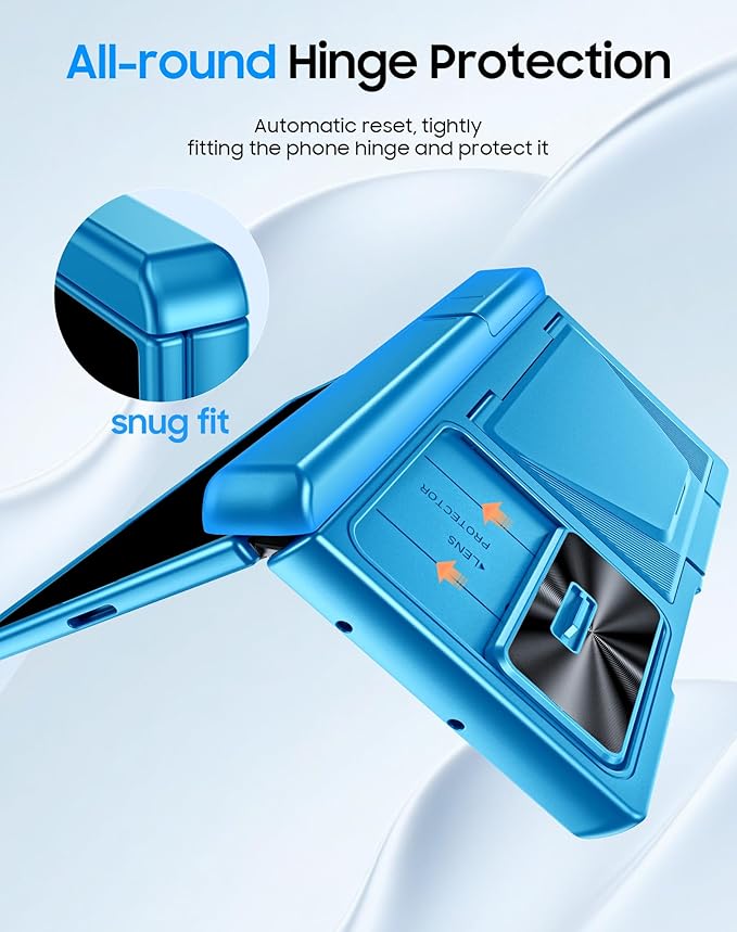 for Samsung Galaxy Z Fold 7 Case with Card Holder RFID Blocking & Privacy Screen Protector & Slide Lens Cover & Hinge Protection & Kickstand, Shockproof Wallet Case for Z Fold 7 (Lake Blue)