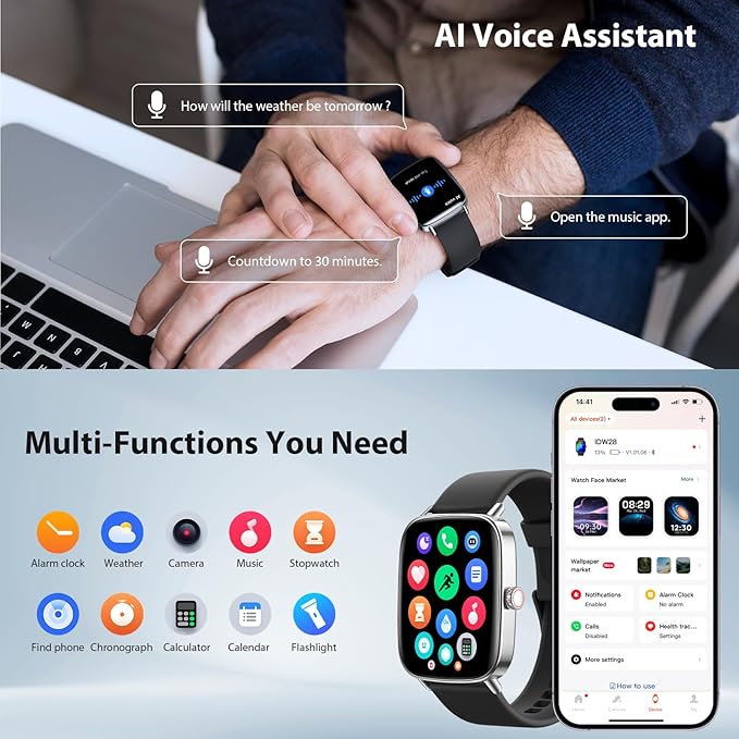 Smart Watch for Women Men, 2025 New Smartwatch (Answer/Make Call) for iPhone/Android, 1.85" HD 60+FPS Screen Fitness Tracker with 110+ Sport Modes, Sleep/Health Monitor, IP68 Waterproof, with 2 Bands