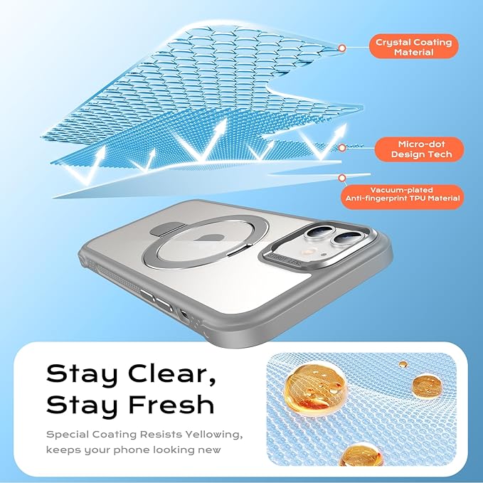 Anqrp O-Ring Magnetic Kickstand Clear Case for iPhone 12/12 Pro, Compatible with Mag-Safe, Military-Grade Reinforced 4-Corners Anti-Yellowing Transparent Phone Case Cover for iPhone 12/12 Pro, Gray