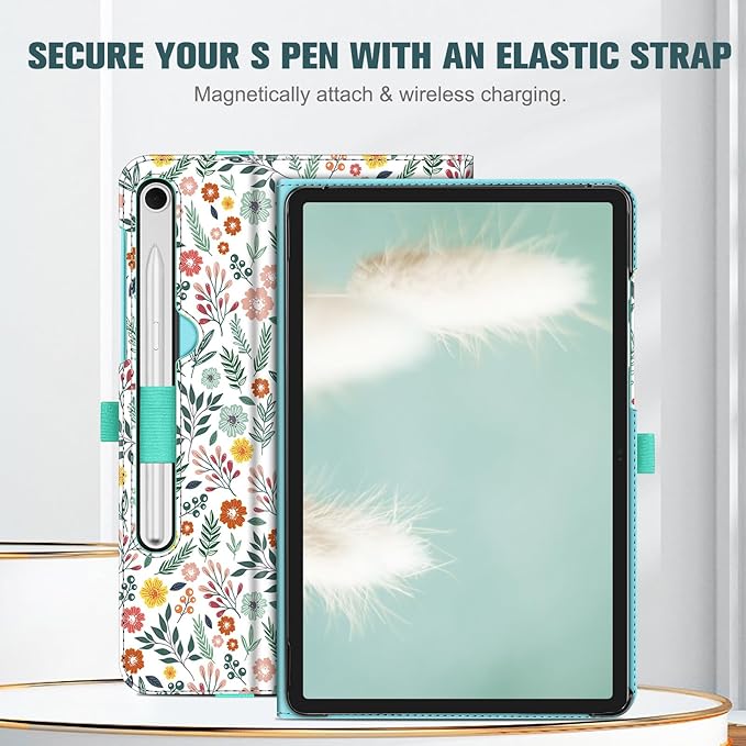 Fintie Case for Samsung Galaxy Tab S10 Lite/ S10 FE/ S9 FE 5G 10.9 Inch/Tab S9 11 Inch with S Pen Holder, Multi-Angle Viewing Protective Cover with Pocket, Auto Sleep/Wake, Spring Bloom