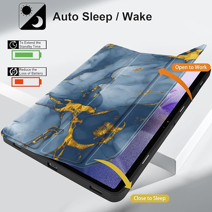 Case for Samsung Galaxy Tab S8 2022 & S7 2020, Shockproof Tablet Case for Samsung Tab S8/S7 11 inch with Auto Sleep/Wake & Trifold Stand & Soft TPU Back Cover, Ink Marble