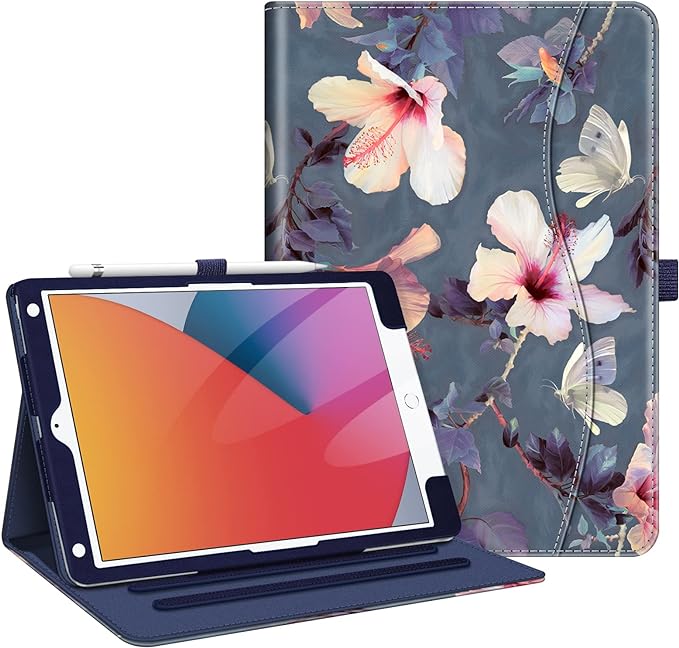 Fintie Case for iPad 9th / 8th / 7th Generation (2021/2020/2019) 10.2 Inch - [Corner Protection] Multi-Angle Viewing Stand Cover with Pocket & Pencil Holder, Auto Sleep Wake, Blooming Hibiscus