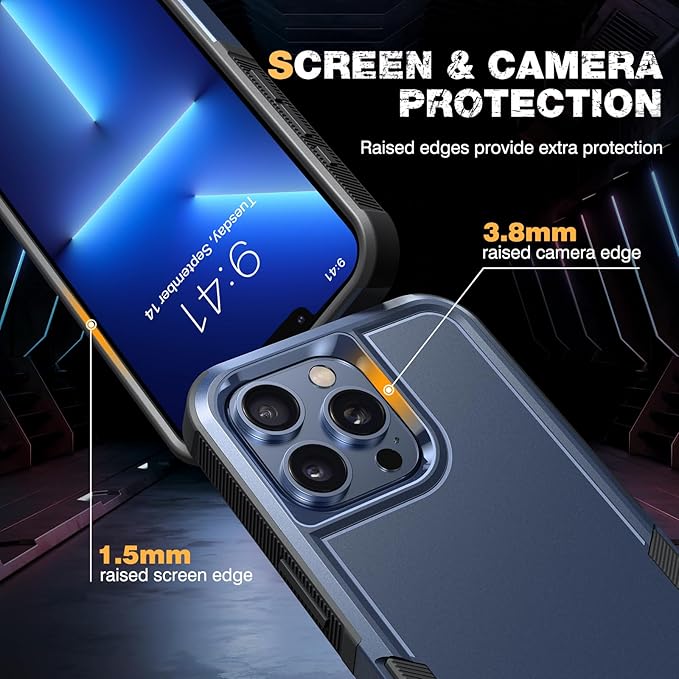 Diaclara Designed for iPhone 13 Pro Case, [with Privacy Screen Protector] [Anti Spy] [Military Grade Drop Protection] Heavy Duty Full-Body Shockproof Phone Case, Dark Blue