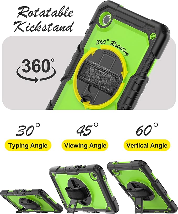 Case for Samsung Galaxy Tab A9 8.7", Shockproof with Screen Protector/Rotating Kickstand/Pen Holder/Hand Strap, Heavy Duty Protective for Samsung A9 Tablet Case SM-X110/X115/X117 (Green)