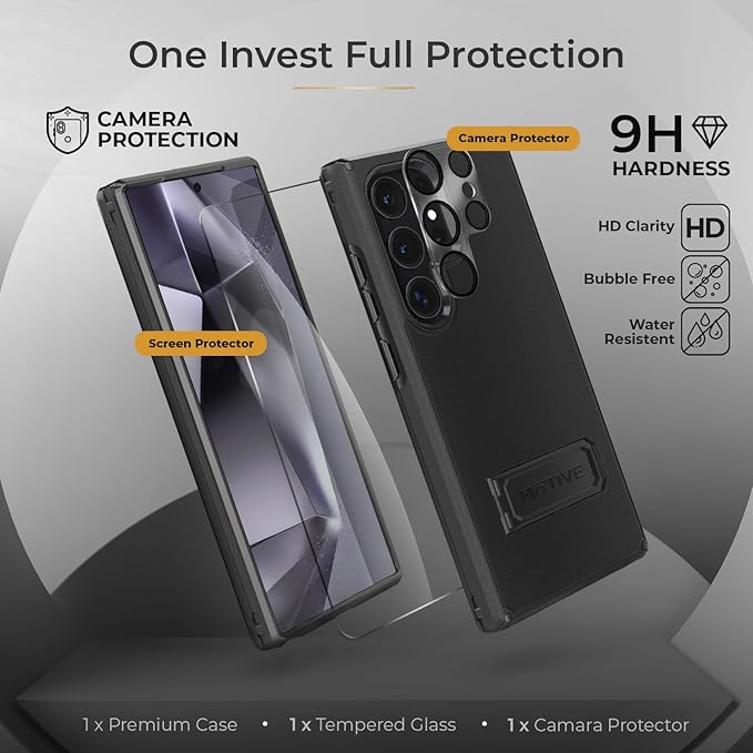 MOTIVE Compatible with Samsung Galaxy s24 Ultra Case with Belt Clip, [10FT Military Grade] with Screen Protector & Camera Lens Protector for s24 Ultra Holster Case 6.8” | Ranger V2 Black