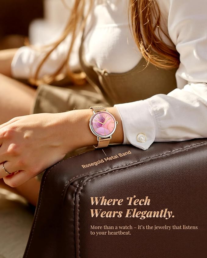 Smart Watch for Women with Two Bands, Fitness Tracker Watch, Heart Rate Monitor, Step Counter, Android & iOS Phones Compatible, Answer/Make Calls, HD Touchscreen, IP68 Waterproof, Rose Gold