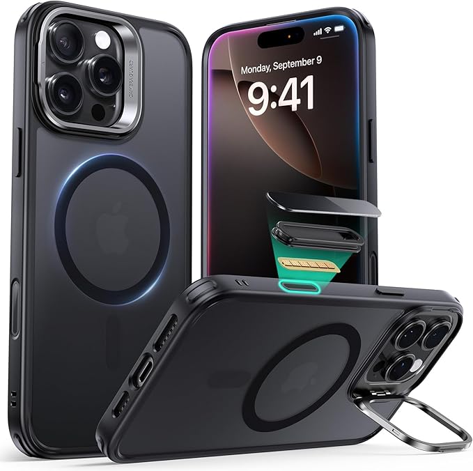 ESR for iPhone 16 Pro Case,Camera Control Button Compatible with MagSafe, Military-Grade Protective Case, Built-in Stash Stand Phone Case, Scratch-Resistant Back Cover, Classic Series, Frosted Black