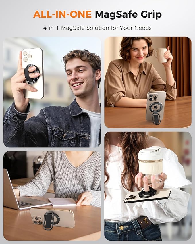 SUPERONE for MagSafe Phone Grip, Magnetic Phone Ring Holder, Magnetic Phone Grip with MagSafe Strap, Adjustable Finger Ring Grip Kickstand for iPhone 17 16 15 14 13 12 Series Mag Safe Accessories