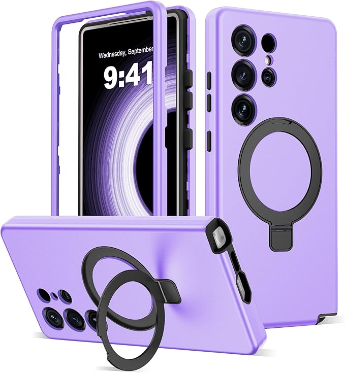 Designed for Samsung Galaxy S25 Ultra Case with Magnetic Ring Stand [Compatible with Mag-Safe][Military Grade Drop Protection][Build in Kickstand] S25 Ultra Phone Case 6.9",Light Purple
