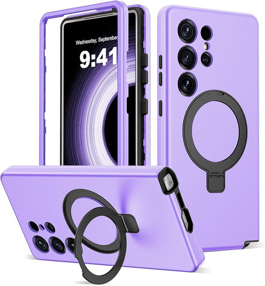 Designed for Samsung Galaxy S25 Ultra Case with Magnetic Ring Stand [Compatible with Mag-Safe][Military Grade Drop Protection][Build in Kickstand] S25 Ultra Phone Case 6.9",Light Purple