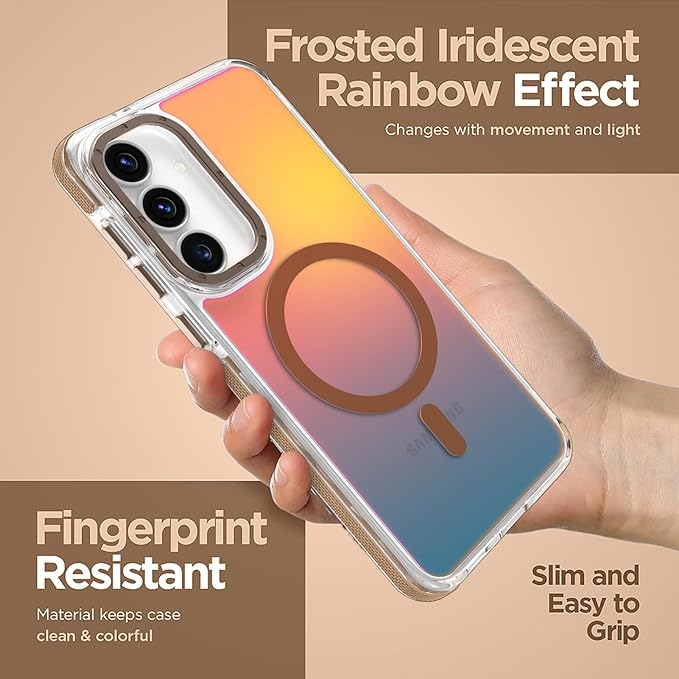 MOWIME Magnetic Case for Samsung Galaxy S25 FE 5G [Compatible with Magsafe] [Cute Fashion Fluorescent Design] [1 Screen Protector] Slim Translucent Matte Case for Galaxy S25 FE 5G 6.7", Desert