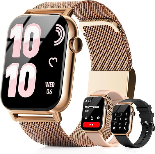 Smart Watches for Women, 1.83" HD Fitness Tracker (Answer/Make Calls), 120+ Sport Modes with Heart Rate/Sleep Monitor, IP68 Waterproof, Fitness Watch for iOS Android, Gold