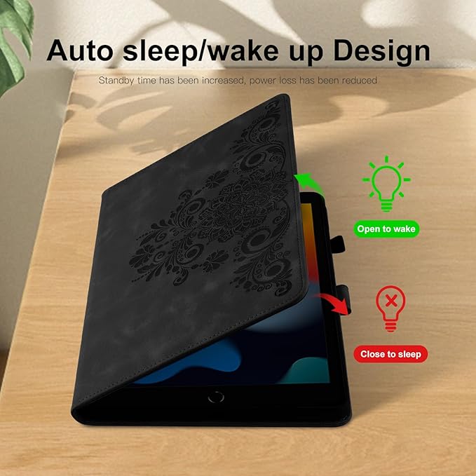 Case for Galaxy Tab A9+ Case 11 Inch, Retro Samsung Galaxy Tab A9 Plus Cover SM-X210/215 with Carved Flap, Magnetic Buckles Design, Stand Function Black