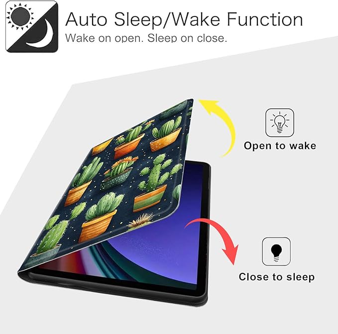 Case for Samsung Galaxy Tab S10 FE/ S9 FE 5G 10.9 Inch/Tab S9 11 Inch, Slim PU Leather Stand Cover with Auto Wake/Sleep, Multi-Angle Viewing & Shockproof, Various Cacti
