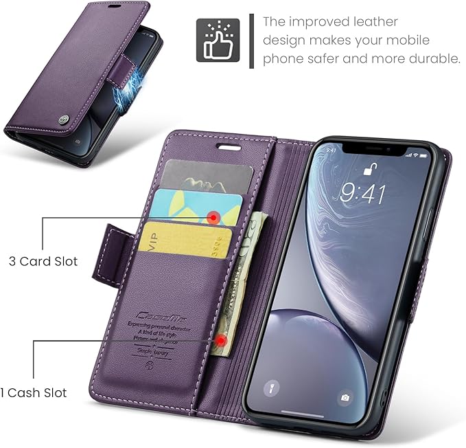 for iPhone XR Case, Premium PU Leather Wallet Case Flip Cover with [RFID Blocking][Card Holder][Stand Function] Shockproof Protective for Apple iPhone XR, Purple