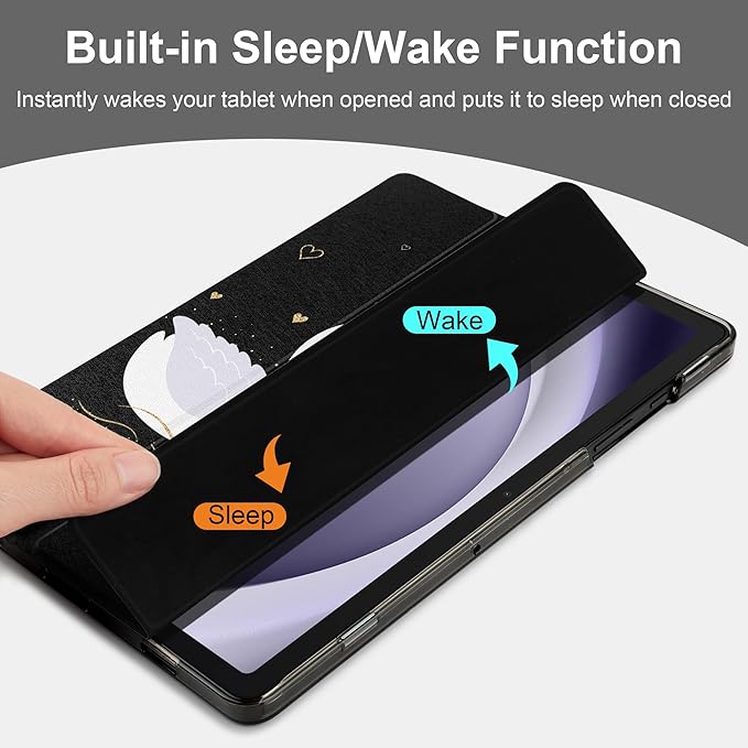DONGKE Case for Samsung Galaxy Tab A9+/A9 Plus 11 inch 2024 2023 (SM-X210/X216/X218), Slim Stand Hard PC Translucent Back Shell Smart Cover, Auto Wake/Sleep - Cute Swans