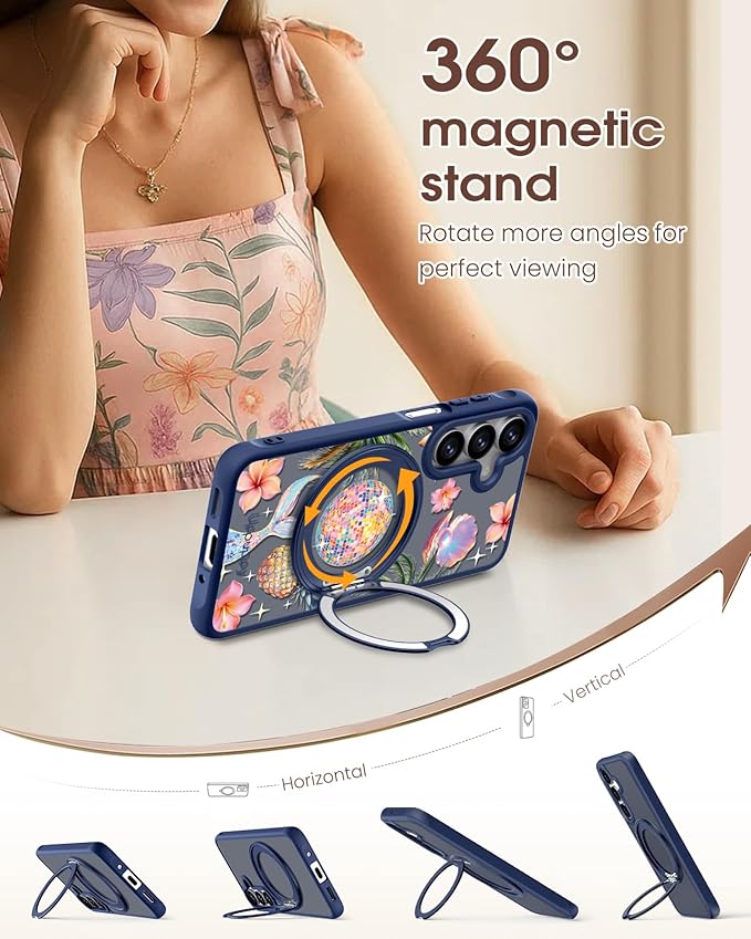 for Samsung Galaxy A16 4G/5G Case with 360° Rotatable Magnetic Ring - Semi-Transparent Anti-Fingerprint Soft-Touch Material Shockproof, Cute Y2K Design for Women Girl