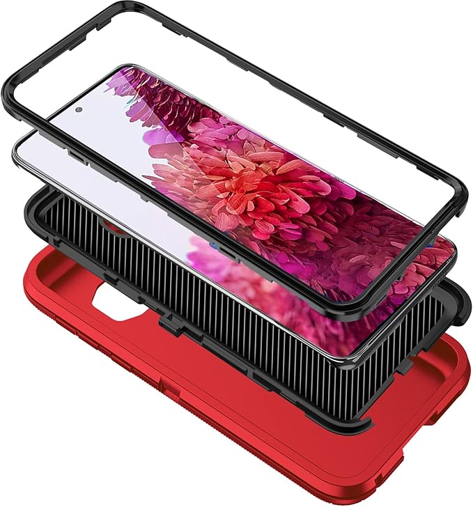 for Galaxy S20 FE 5g Case,Shockproof Dropproof Dustproof 3-Layer Full Body Protection Rugged Heavy Duty High Impact Hard Cover Case for Galaxy S20 FE 6.5 inch,Red/Black
