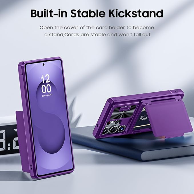 for Samsung Galaxy S25 Ultra Case Wallet with RFID [Cards Holder][Camera Cover][Edge Raised] Full Body Shockproof Silicone Protective Phone Case for Galaxy S25 Ultra 6.9" 2025 (Purple)