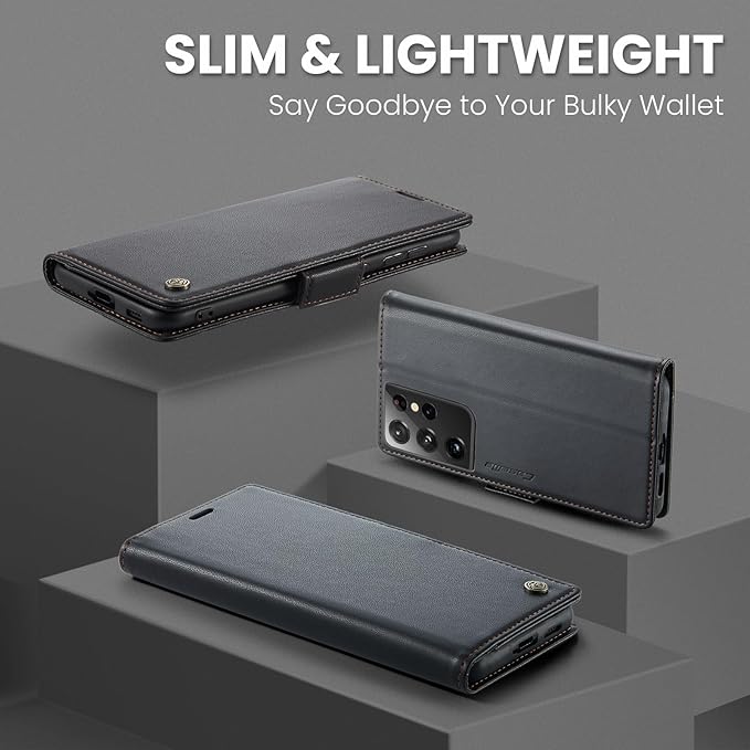 AUPAI for Samsung Galaxy S21 Ultra Wallet Case with Credit Card Holder, PU Leather RFID Blocking Folio Flip Kickstand Magnetic Clasp Protective Phone Cover for Women Men Black