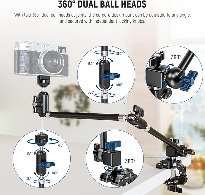 NEEWER 30" Articulating Magic Arm with Super Clamp/Action Cam Mount/Phone Holder, Overhead Camera Desk Mount Mic Boom Stand, Compatible with GoPro iPhone DSLR Webcam Microphone Video Recording, UA056