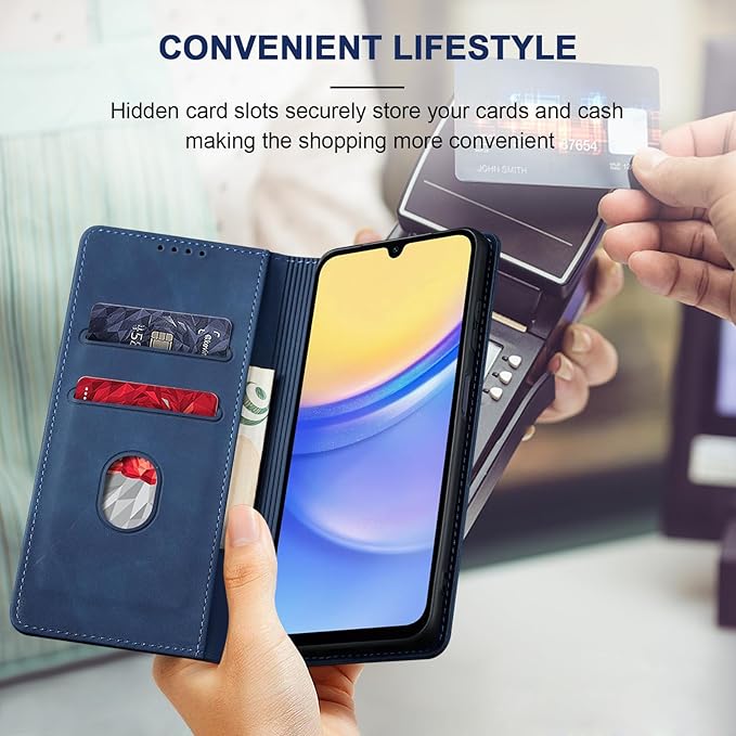 Jasonyu Flip Wallet Case for Samsung Galaxy A15 5G,Leather Magnetic Folio Cover with Card Holder,Kickstand - TPU Shockproof Durable Protective Phone Case,Blue