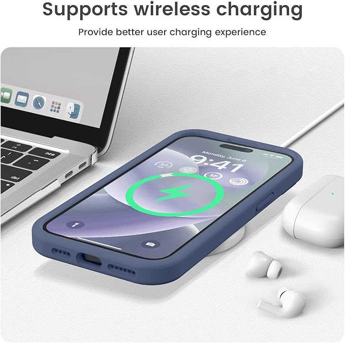 Vooii Compatible with iPhone 15 Pro Case, Upgrade Defender Liquid Silicone, [Camera Protection] [Soft Anti-Scratch Microfiber Lining] Shockproof Phone Case for iPhone 15 Pro 6.1 inch - Navy Blue