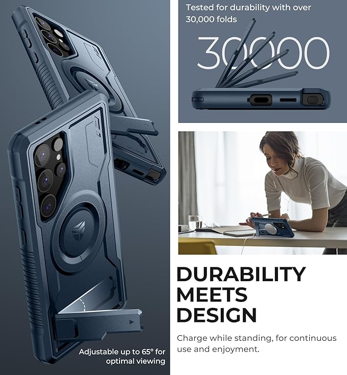 Dexnor Magnetic Case for Samsung Galaxy S24 Ultra Case, Compatible with Magsafe, 2 Front Frames & Built-in Screen Protector, Bumper Rugged Shockproof Full-Body Protective Cover with Kickstand,Navy