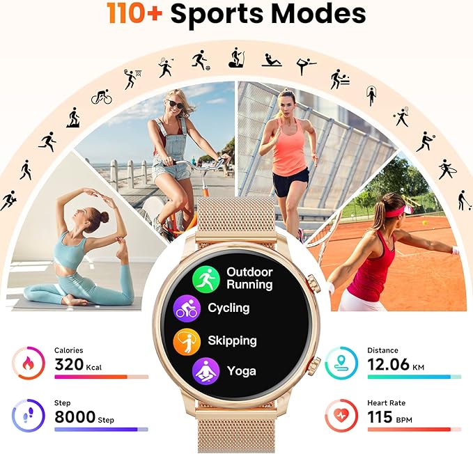 Hwagol Smart Watches for Women Android Phones iPhone Compatible(Bluetooth Call),1.39'' Round Sports Watch Fitness Tracker Heart Rate/SpO2/Sleep Monitor,Pedometer
