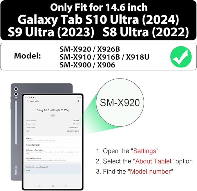 SEYMAC for Samsung Galaxy Tab S10 Ultra 2024/ S9 Ultra/ S8 Ultra Case 14.6 Inch, Heavy Duty Shockproof Protective Case with Screen Protector, Stand, Hand/Shoulder Strap and Pen Holder, Black