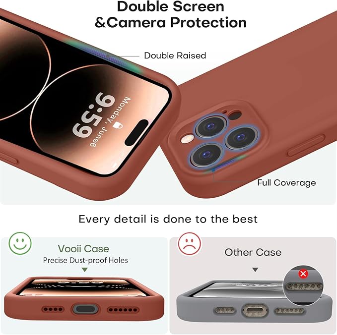 Vooii Compatible with iPhone 14 Pro Case, Liquid Silicone Upgrade [Camera Protection] [Soft Anti-Scratch Microfiber Lining] Shockproof Phone Case for iPhone 14 Pro 6.1 inch - Caramel