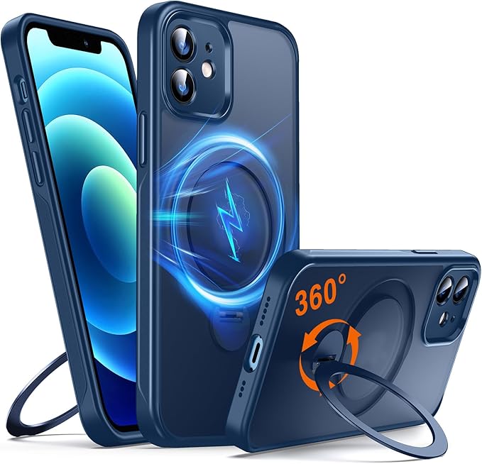 360° O-Ring MagStander for iPhone 12 Case, iPhone 12 Pro Case with Magnetic Stand Ring Holder [Compatible with MagSafe] [Military Shockproof] Kickstand iPhone 12/12 Pro Phone Cover Blue