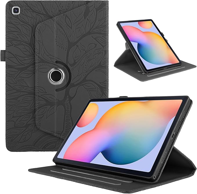 Rotating Case for Samsung Galaxy Tab A7 10.4'' 2022/2020 PU Leather Protective Cover Lightweight Flip Stand with Card Holder for Galaxy Tablet Model T500/T503/T505/T507-Black